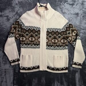 Vintage ClipperMist Knit Wool Long Sleeve Geometric Turtleneck Sweater Size XL